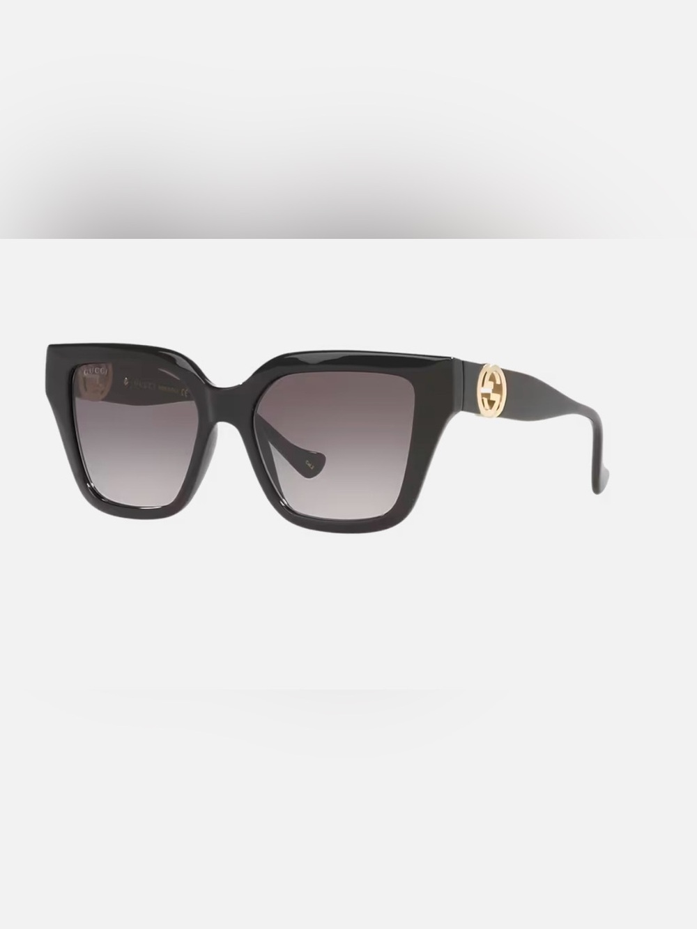 Gucci Black Square Sunglasses with Gold GG Emblem and Gradient Lenses GG1023S